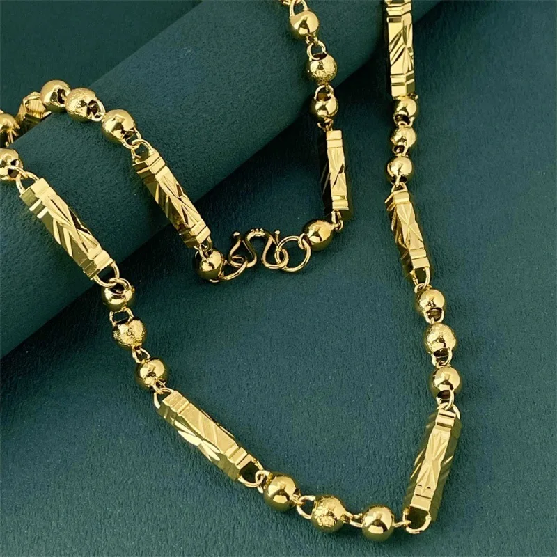 

Ожерелье из стерлингового серебра 925 пробы, золотое ожерелье с буддийскими бусинами, однотонное 7 мм 60 см, женское модное простое ювелирное изделие на день рождения, годовщину, подарок