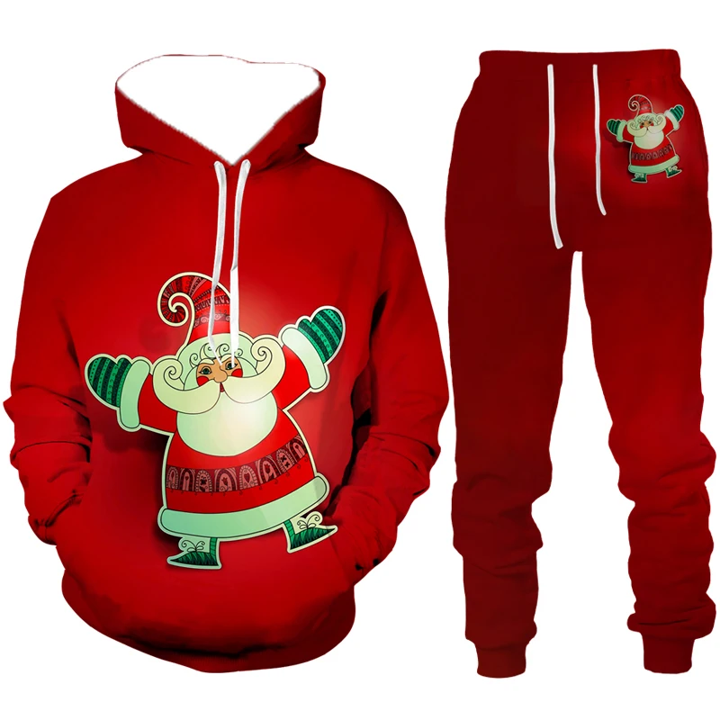 

Осенние и зимние толстовки с капюшоном, спортивный костюм, мужские комплекты, рождественский мужской костюм с капюшоном, Санта-Клаус, вечерние, уличные, забавные, праздничные комплекты