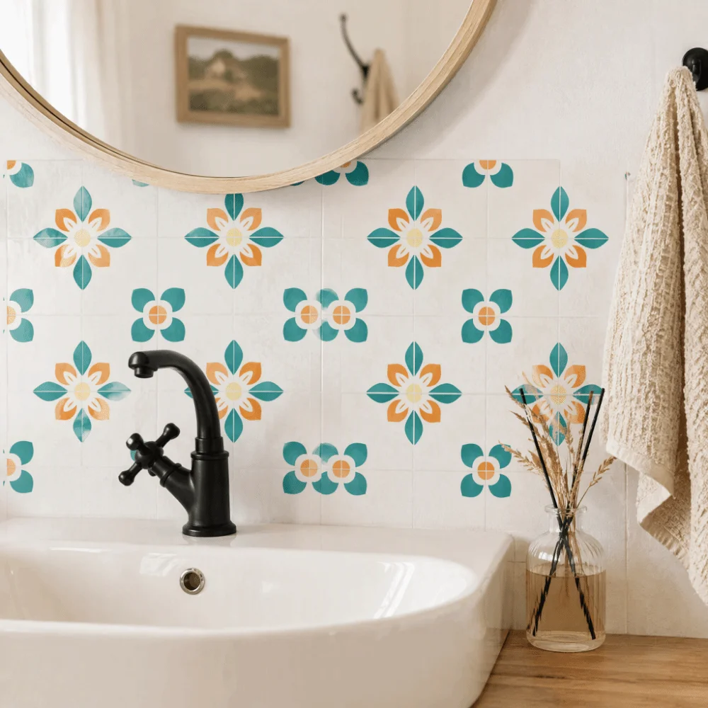 20Pcs Durable PET Wall Sticker 20x20cm Non-Slip Floor Sticker Self-Adhesive Waterproof Tile Sticker Room Decor