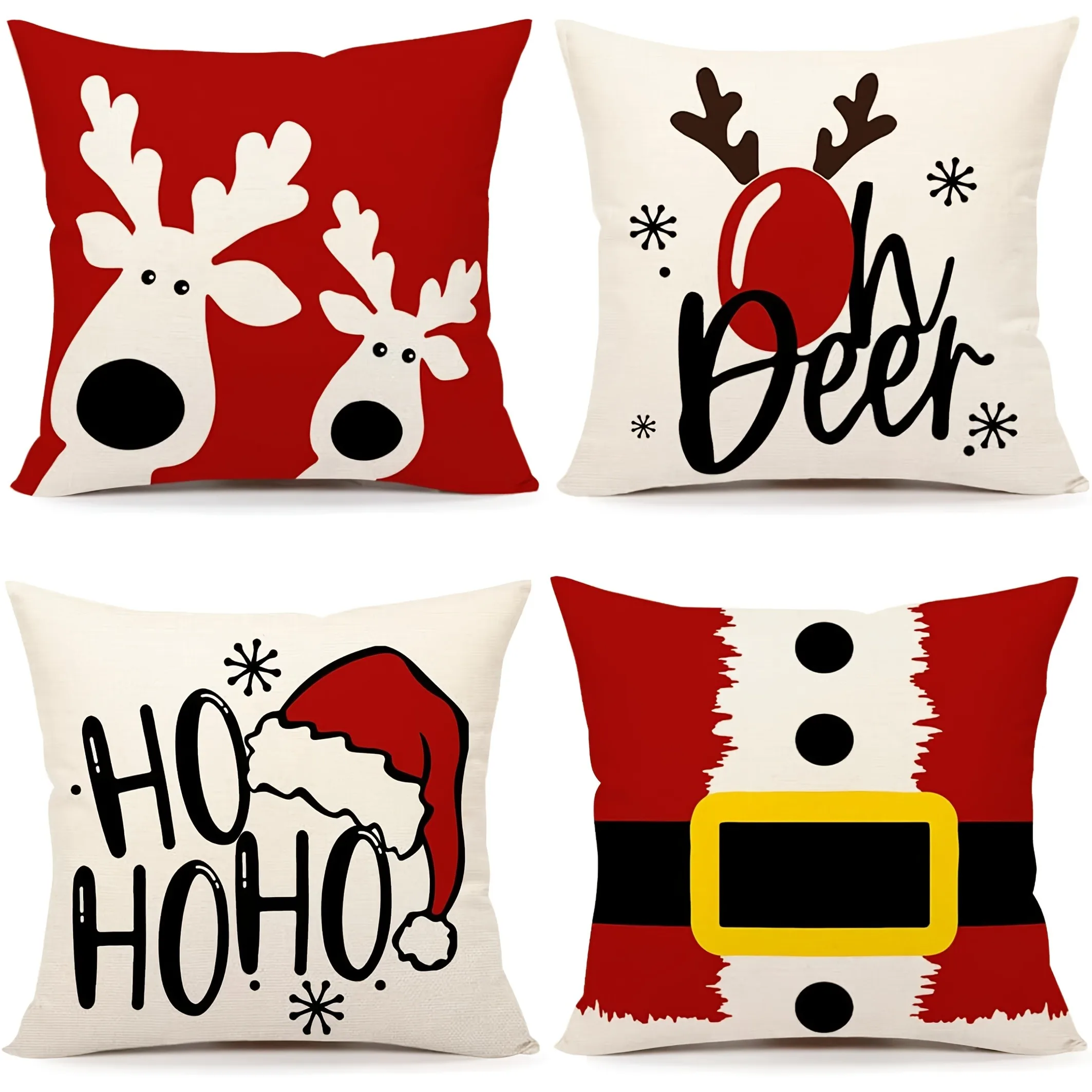 Fundas de almohada navideñas: diseños de renos y Papá Noel - Ho Ho Ho! Funda de cojín para sofá cama, decoración del hogar