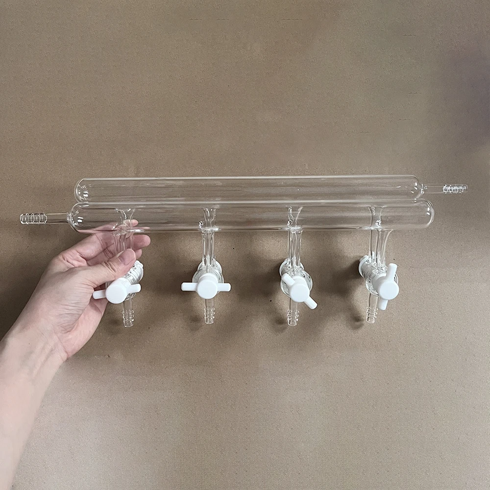 1 piece double row vacuum gas distributor 4-valve glass/PTFE piston high vacuum valve