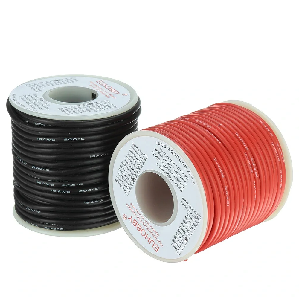 40m 16AWG Soft Silicone Line High Temperature Tinned Copper Wire Cable Mix Box for RC Battery，20 meters each in black and red