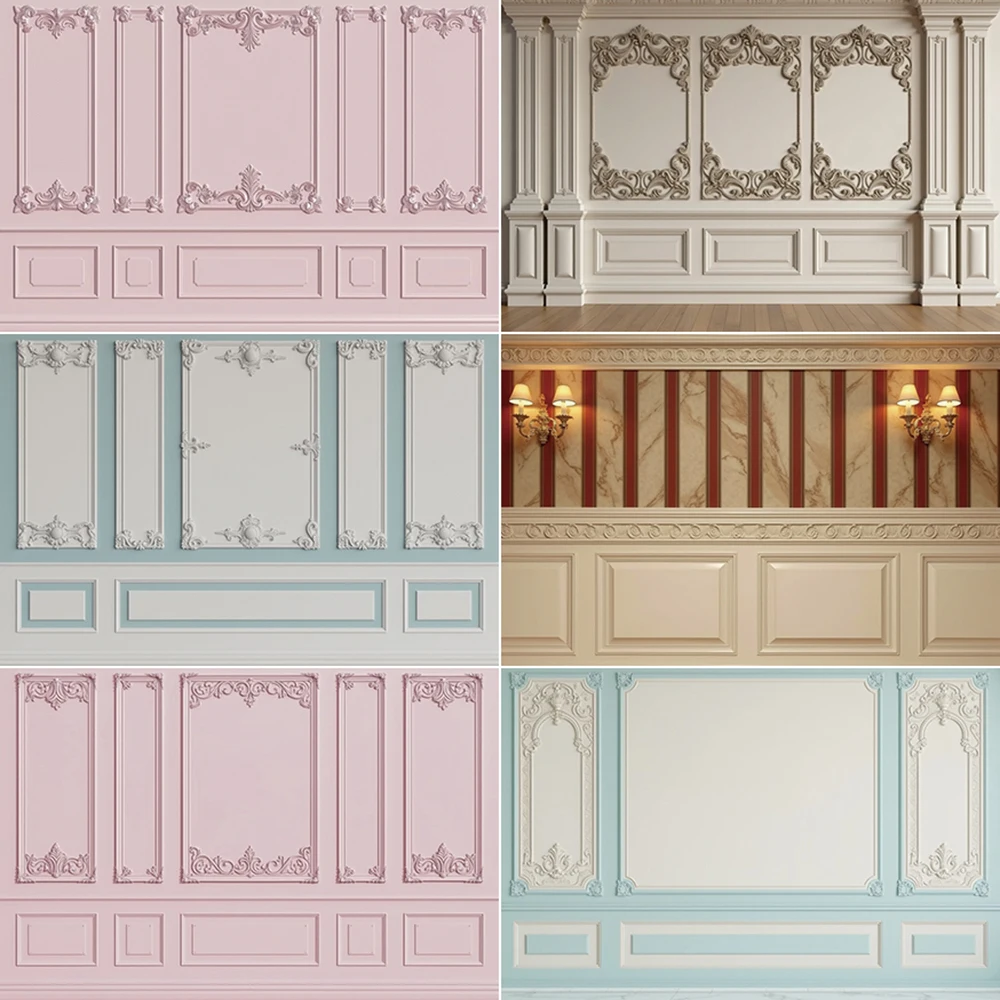

MOON.QG Retro Pink White Birthday Decor Background Photography Castle Wallpaper Photo Backdrop Vintage Studio Photozone Supplies