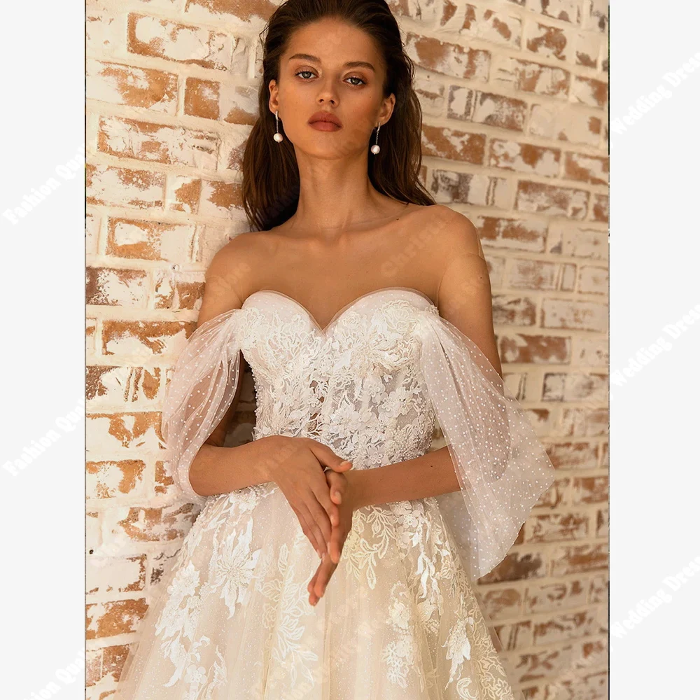 Vestidos de casamento femininos, vestidos de noiva estampados com flores brilhantes, superfície de tule, comprimento de esfregar vestido sem encosto, 2022