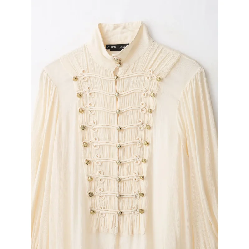 2026 Neue Kollektion Damenkleidung Rüschenbluse Luxuriöse Vintage-Style Hemden Langärmelige Hemden mit Trompetenärmeln Elegantes Abendhemd – Detail 13