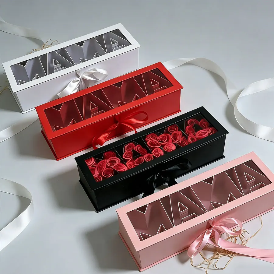 

Mother's Day gift box letters MAMA can be used to pack flowers in the gift box, DIY ribbon love cardboard