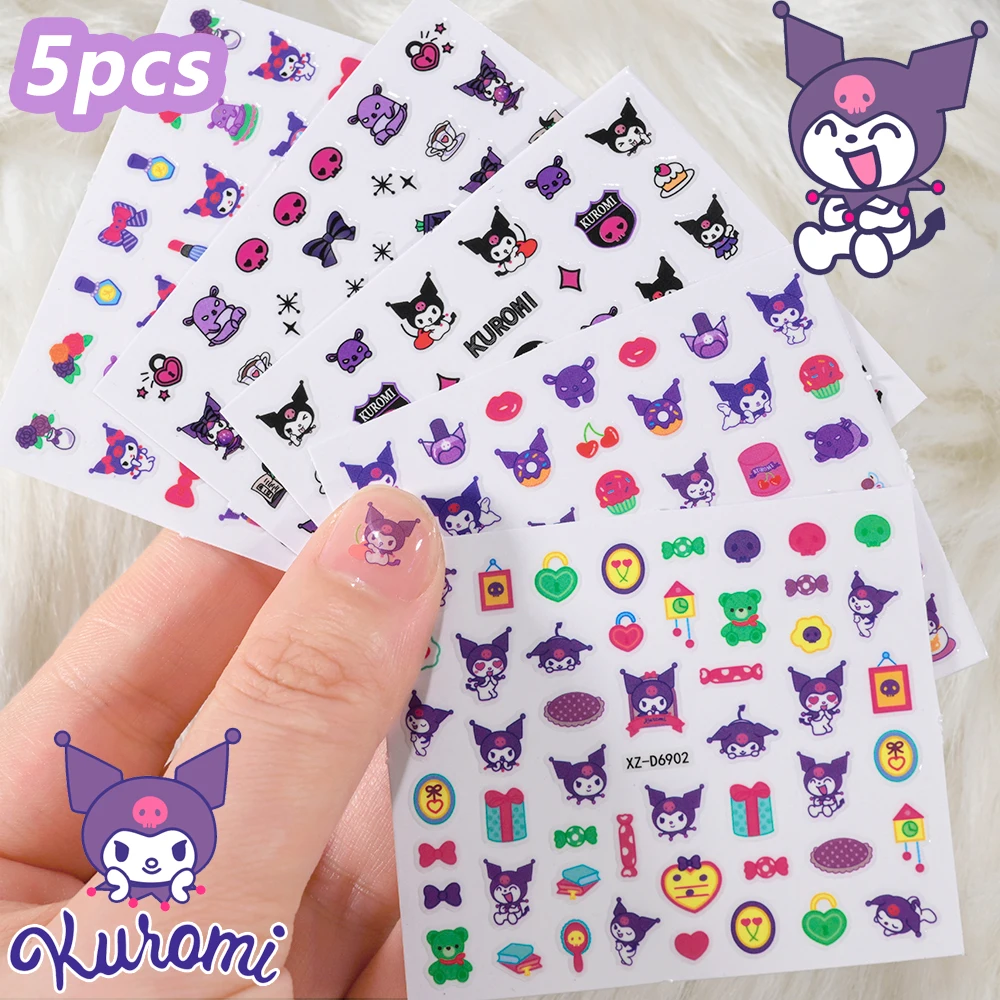 5 pz/set 3D Kuromi Del Fumetto Adesivo Per Unghie My Melody Cinnamorol Anime Adesivi Per Unghie Manicure Design FAI DA TE Carino Decalcomanie Per Unghie Wrap Decor