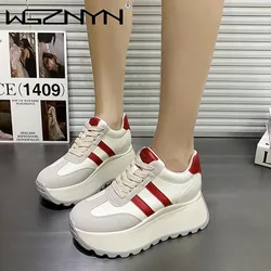 Top Quality Genuine PU Leather 7.5cm Platform Wedge Women Spring Autumn Chunky Sneakers Breathable Comfortable Vulcanize Shoes