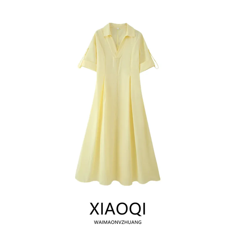 ฤดูร้อน 2025 การออกแบบของผู้หญิง Sense สีบริสุทธิ์ irt Dr เอวกระชับสัดส่วน A-Line ยาว Dr อเนกประสงค์เอวสูงเดินทาง Sle