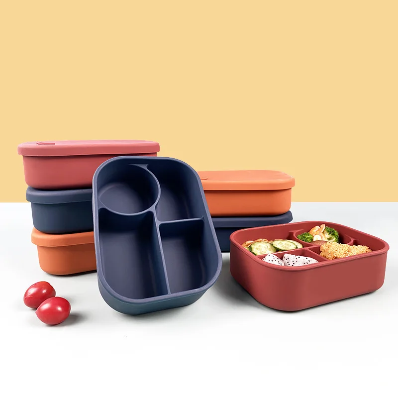 Food grade silicone lunch box Microwave heating crisper storage box Compartmentalized sealed lunch box