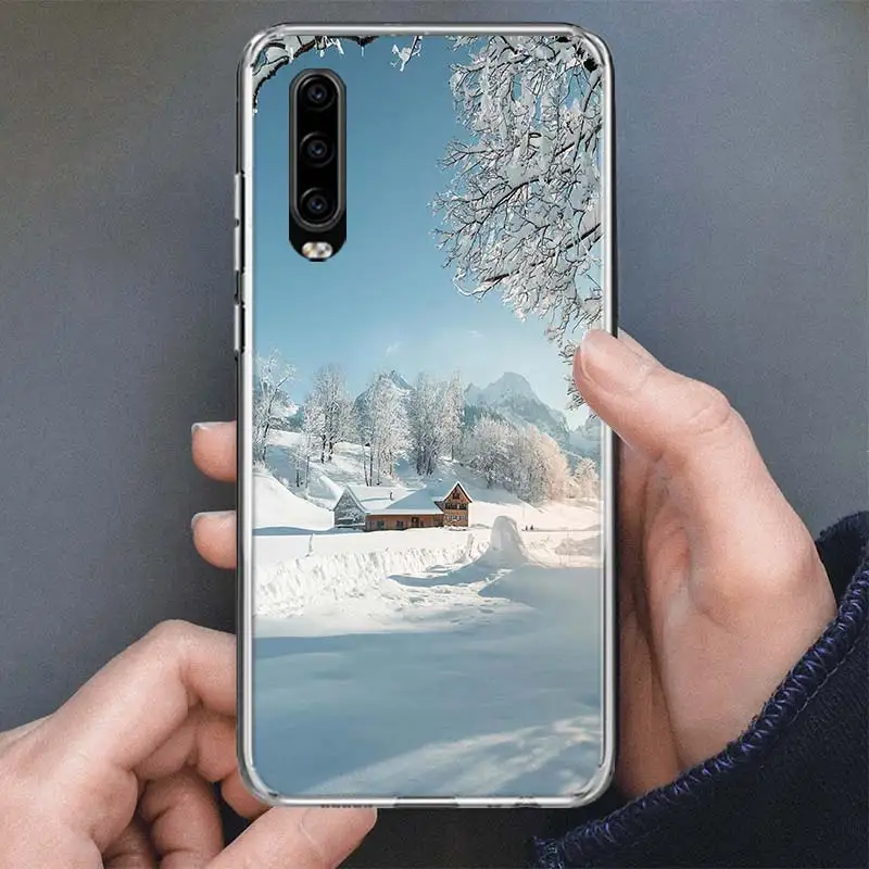 Inverno branco neve natal caso de telefone para huawei p30 p40 p50 p20 pro p10 lite mate 20 30 40 10 p30lite capa macia silicone shel