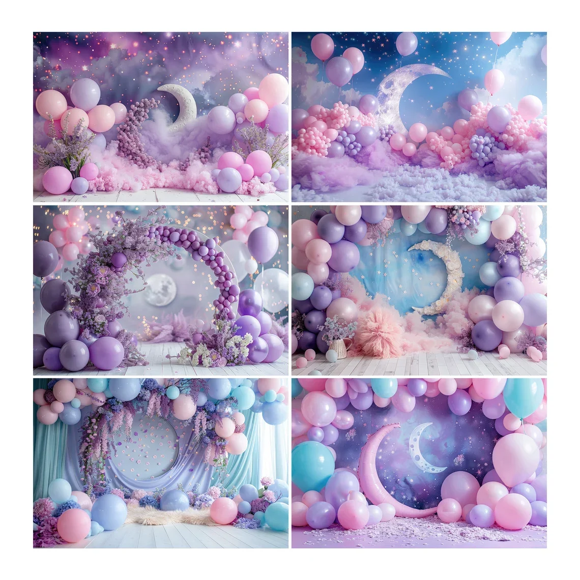 Photography Background Moon Arch Balloon Floral Curtain Kids Birthday Cake Smash Portrait Decor Backdrop Photo Studio