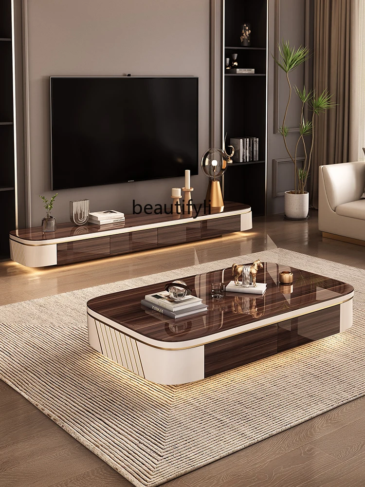 

TV Cabinet and Tea Table Combination Household Floor Electric Cabinet Complete Living Room Long and Low Floor Cabinet