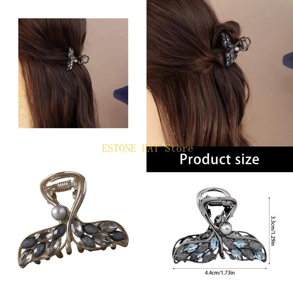 

49MF Elegant French Crystal Hair Clip Fish Tail Secure Hair Claw Clip For Daily Wear
