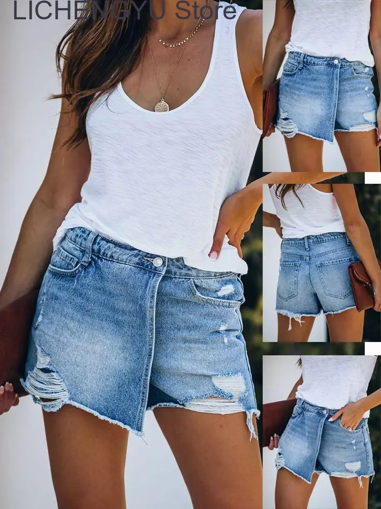 

New Short Jeans Summer Casual Hole Denim Shorts Culottes Ripped Cotton Blend Short Ladies Fashion Broken Attractive Short Pant