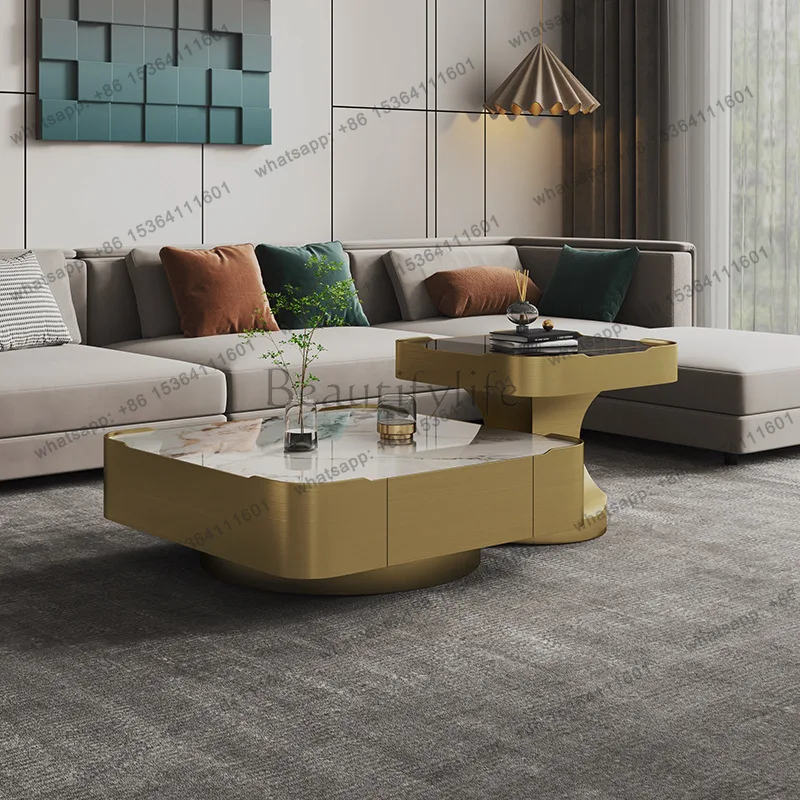 Combination coffee table oval special-shaped rock slab living room small apartment high-end coffee table size high and low group