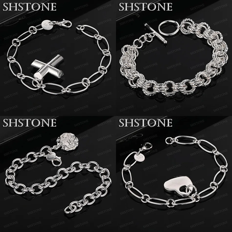 

Hot 925 Sterling Silver Heart Cross Flower Pendant Multi-Circle Bracelets Women Birthday Party Fashion Accessories Fine Jewelry
