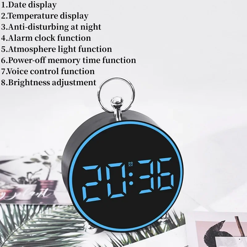 Voice Control Digital Alarm Clock With Mood Light TEMP Date Night Mode Snooze Table Clock12/24H Anti-disturb LED Clock