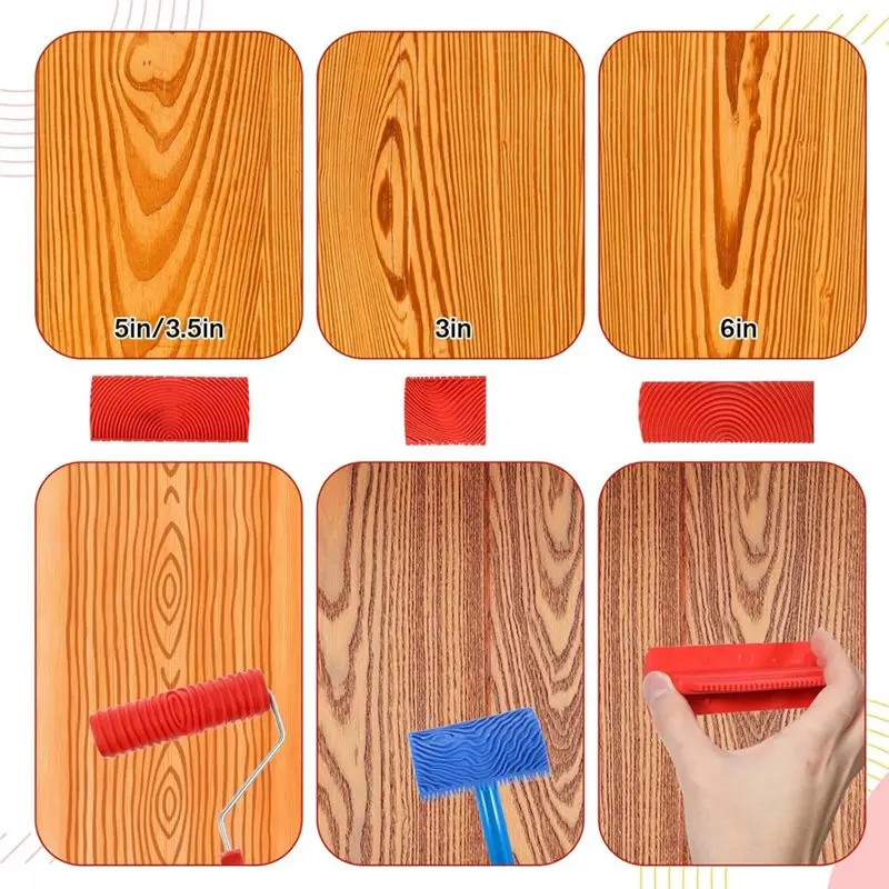 مطاط DIY لأدوات طلاء الحبوب الخشبية، مجموعة أدوات الحبوب الخشبية مكونة من 7 قطع، أسطوانة طلاء خشبية صناعية مقاس 7.08 بوصة لغرفة الحائط Art-B9 #3