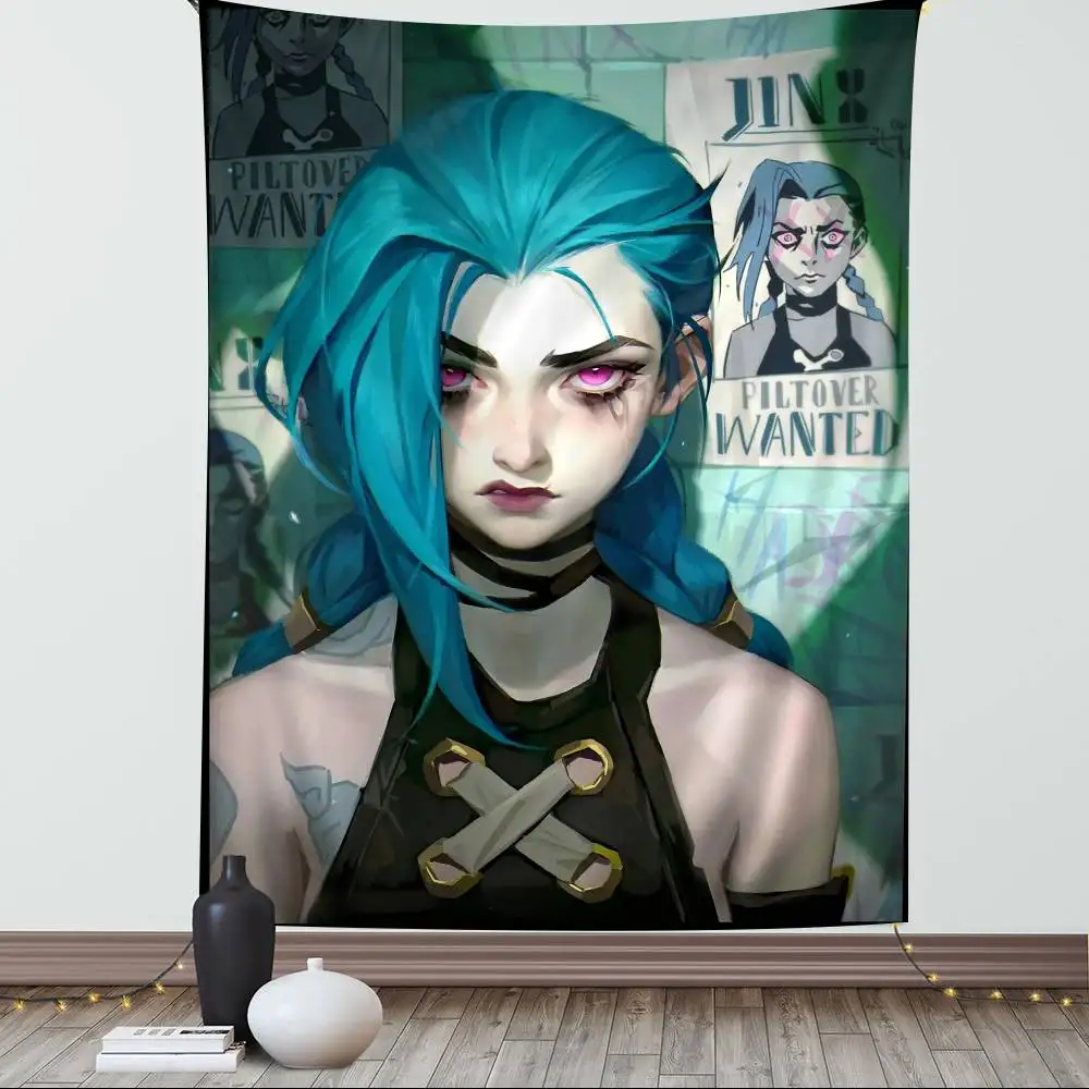 لعبة League of Legends Jinx معلقة نسيج بوهيمي هيبي معلق على الحائط مفروشات جدارية بوهيمية ماندالا معلقة على الحائط للمنزل