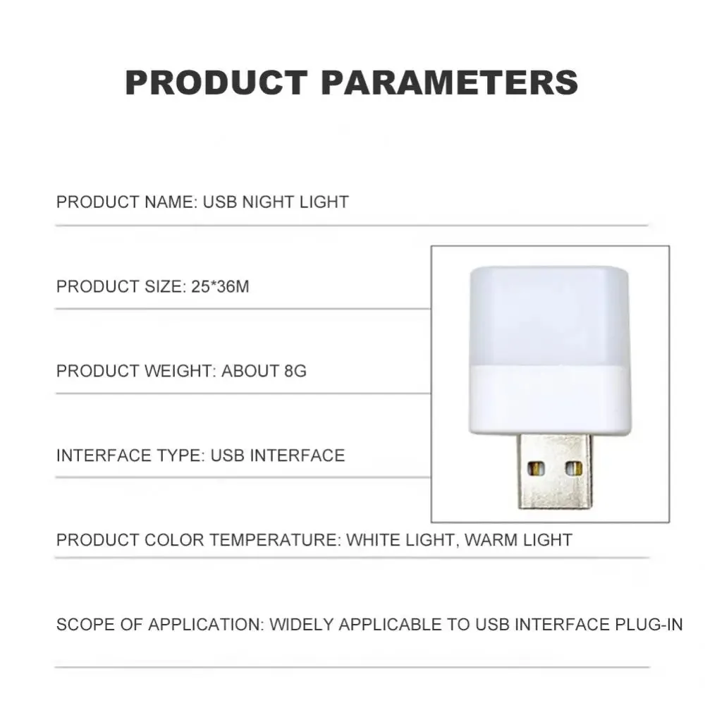 Luz noturna LED Plug USB, Mini USB Night Light, Carregamento do banco de energia, Luzes do livro, Recarregável, Proteção ocular, Lâmpada de cabeceira