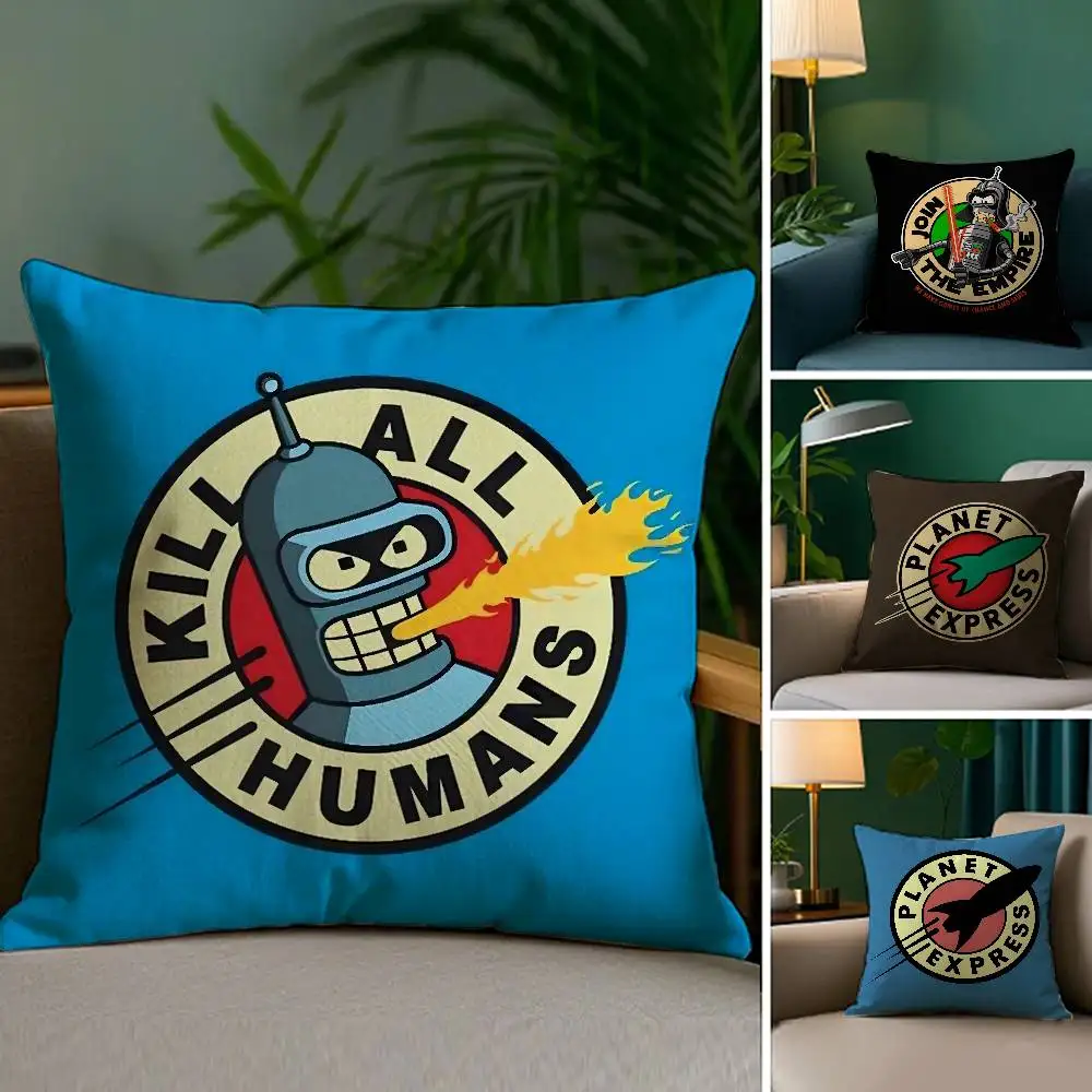 F-Futurama B-Bender Pillow Case Plush Fabric Soft Double Sided Print Sofa Cushion Cover Throw Pillow Covers