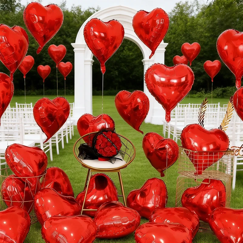 

50 шт. больших фольгированных шаров в форме красного сердца, 18 дюймов, для украшения на День святого Валентина, свадьбу, годовщину, помолвку