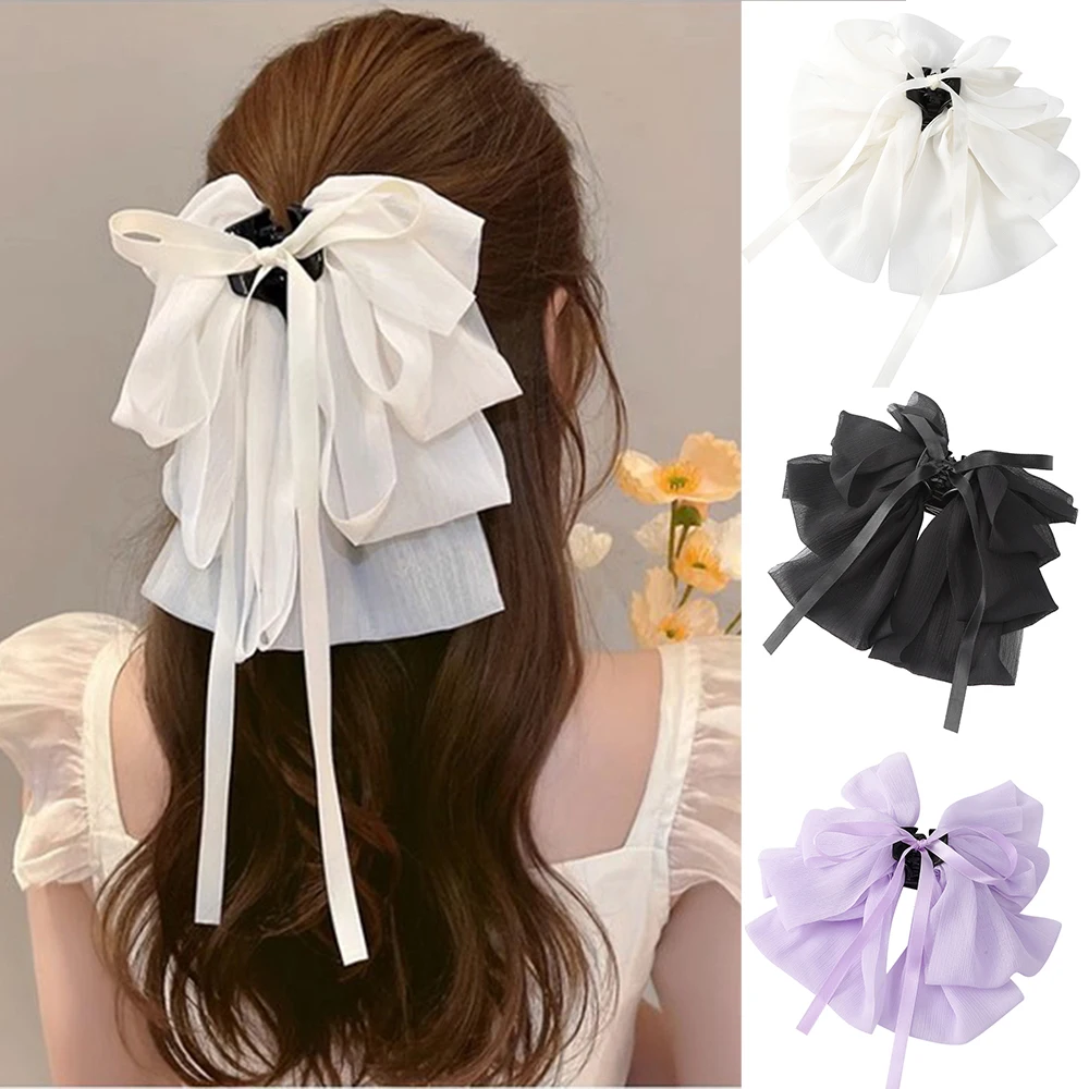 Hair Bows Hair Clip Beige Black Hair Ribbon Ponytail Holder Accessories Slides Clips Hair Bow for Women