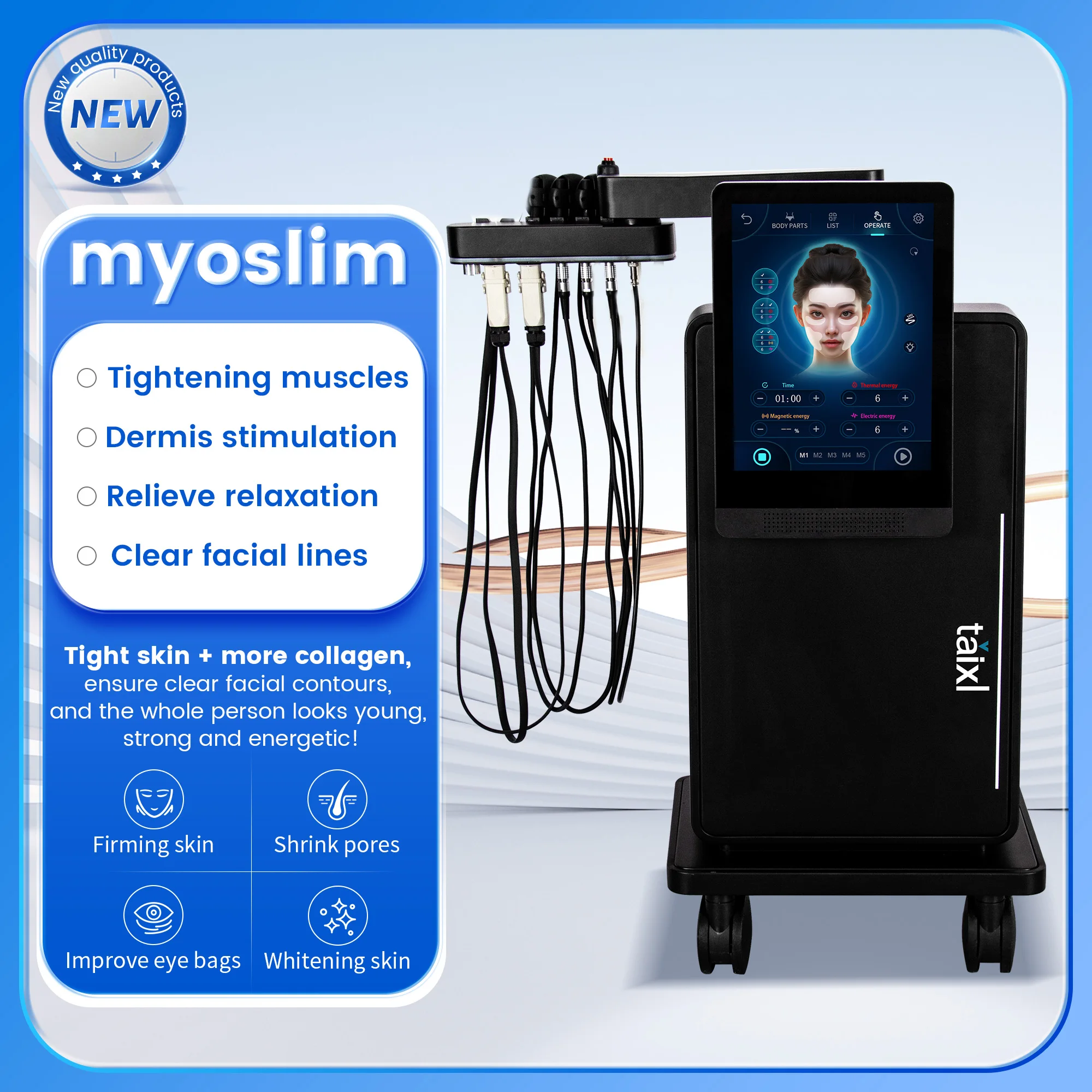 Myoslim Machine PE-FACE NEW needle-free Painlss RF Heat Energy Output AndStrong Pulsed Magnetic Non-invasiveFace Lift wrinkle