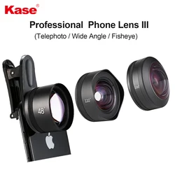 Kase Pro 휴대폰 카메라 렌즈 III, 망원, 광각, 어안, 아이폰, 삼성, 샤오미, 안드로이드용, 17mm 스레드 마운트, 금속 본체