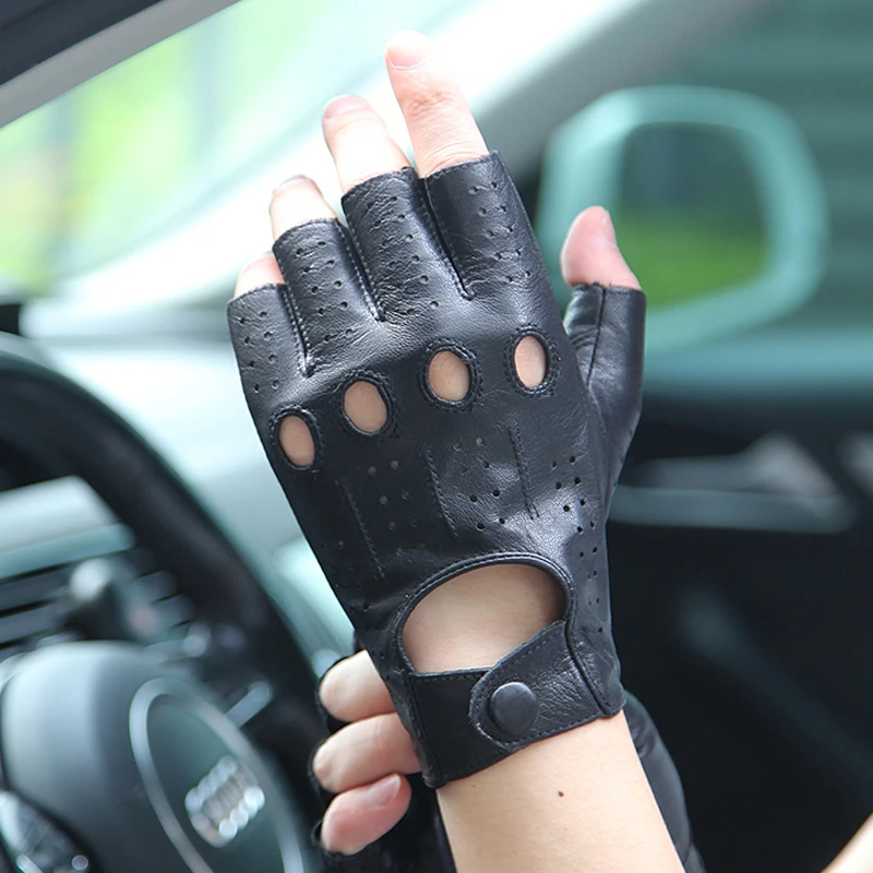 2022 Winter Leather Men\'s Half Finger Gloves Male Thin Outdoor Non-Slip Driving Fingerless Breathable Mittens Guantes Gym Hombre