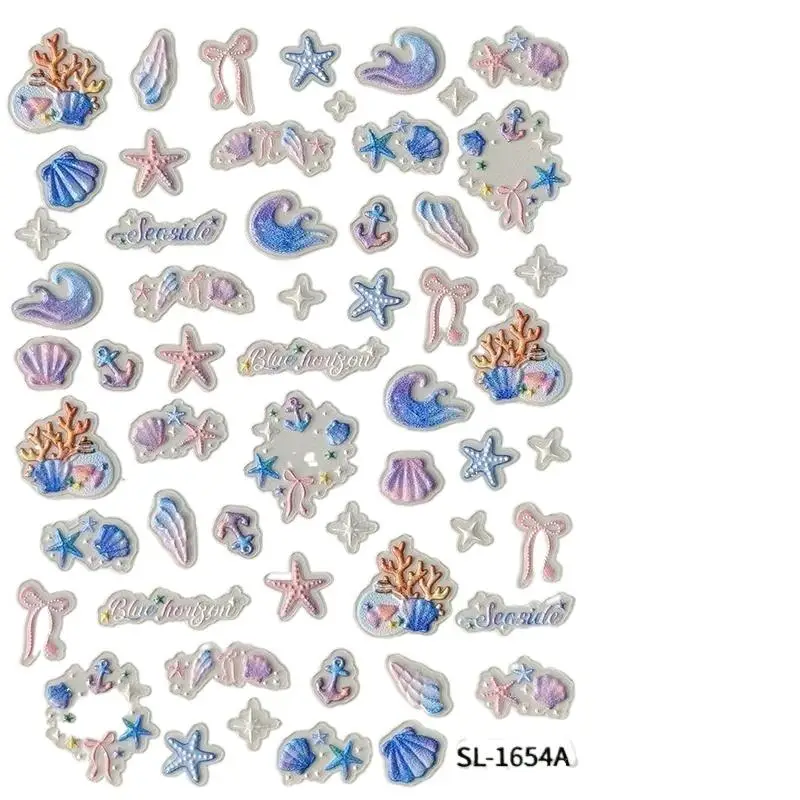 1Pcs 3D Embossed Ocean Nail Art Stickers With Starfish Patterns Self Adhesive
