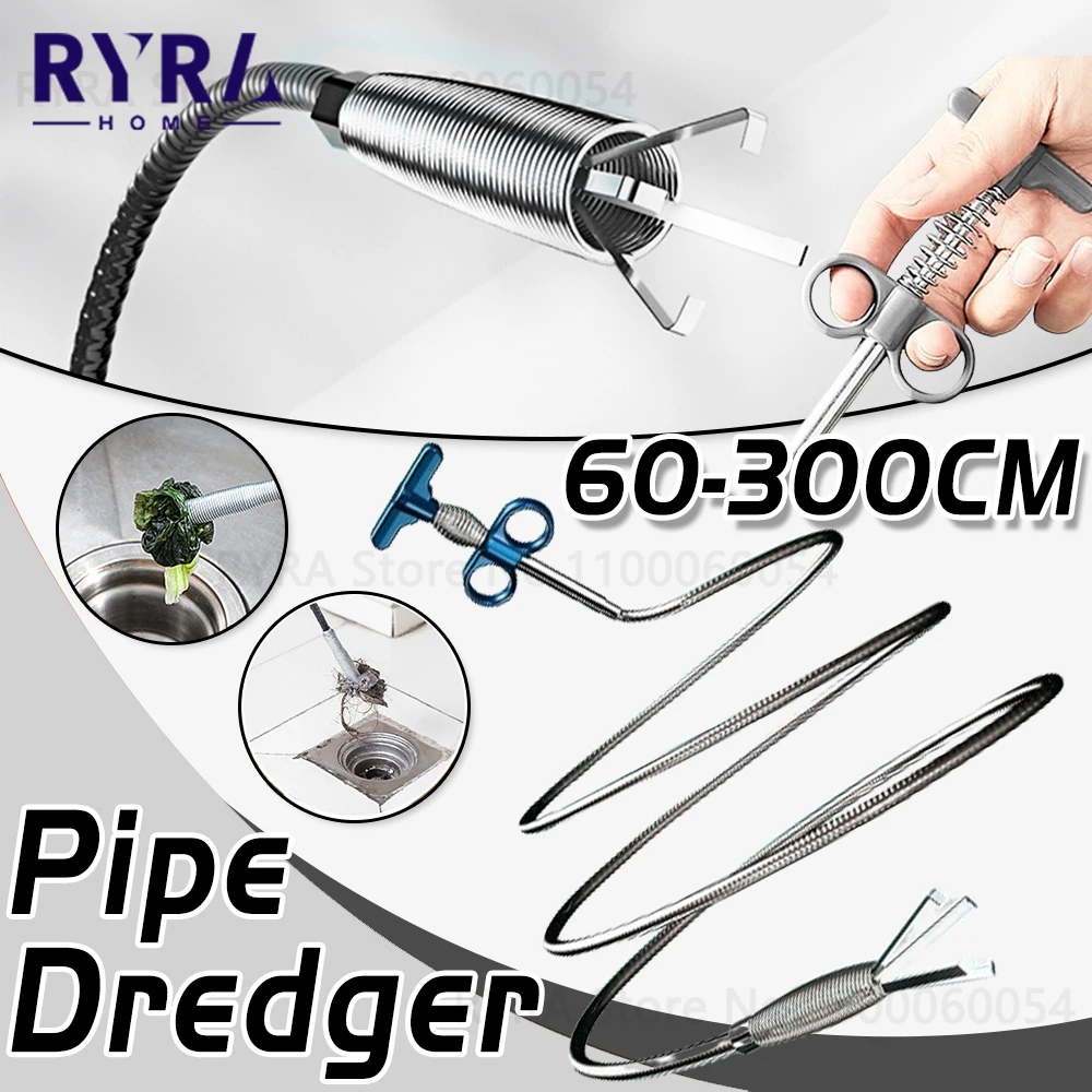 60-300CM Pipe Sewage Cleaning Cable Drain Pipes Cleaner Snake Spring Pipe Dredger Tools Bathroom Kitchen Cleaning Accessories