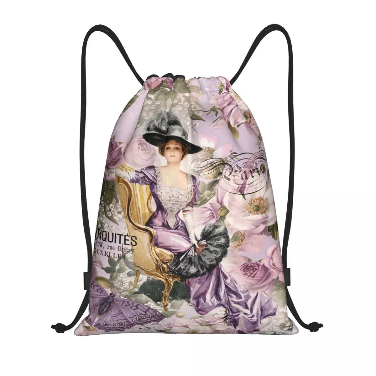 Victorian Angel Drawstring Backpack Women Men Gym Sport Sackpack Foldable Shabby Chic Vintage Lady Print Shopping Bag Sack