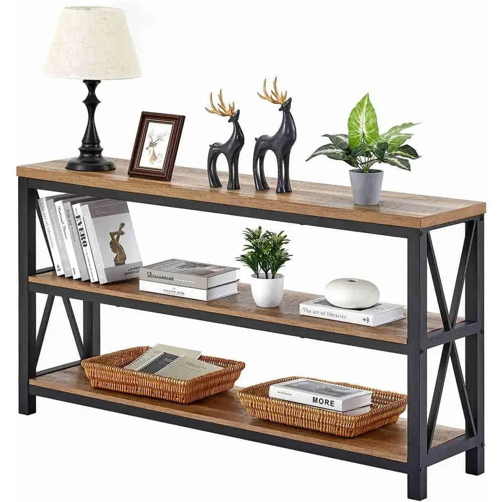 

ole Table or Entryway, Wood Soa Table, Rustic Hallway Tables with 3-Tier Shelves or Living Room, oyer (55 Inch, Rustic Oak)