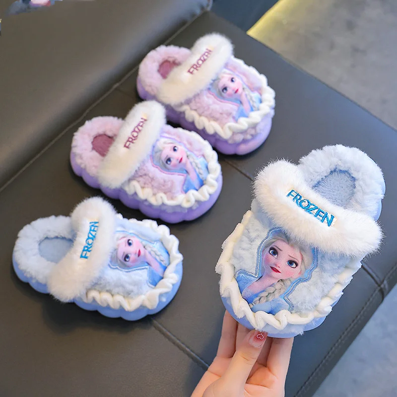 

Keep Warm Indoor House Slippers Lovely 3D Pattern Soft Cozy Winter Gift Slippers Kawaii Elsa Anime Cartoon Slippers Girls