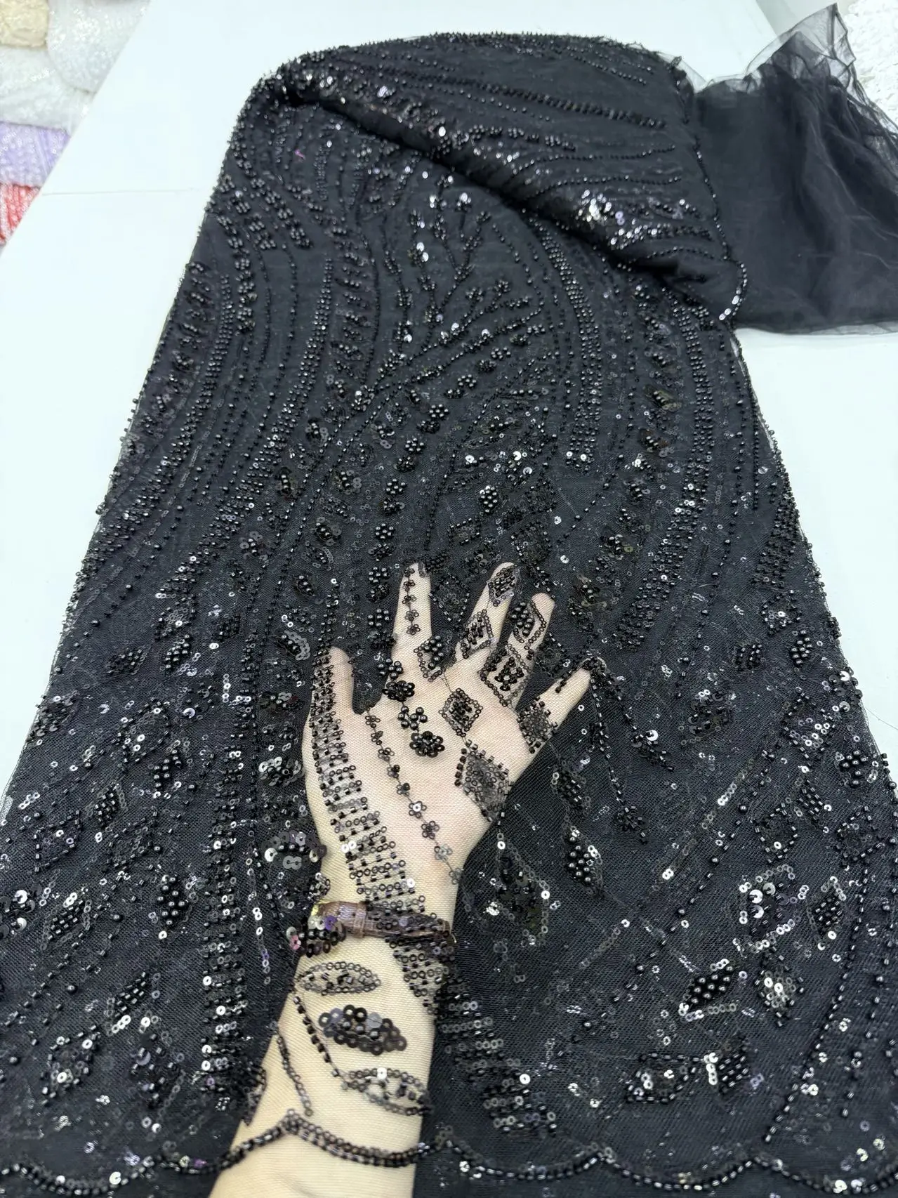 Luxe Afrikaanse kralen 2025, hoge kwaliteit Nigeriaanse pailletten met parelkant, Franse tule kantstof voor feestjurk naaien