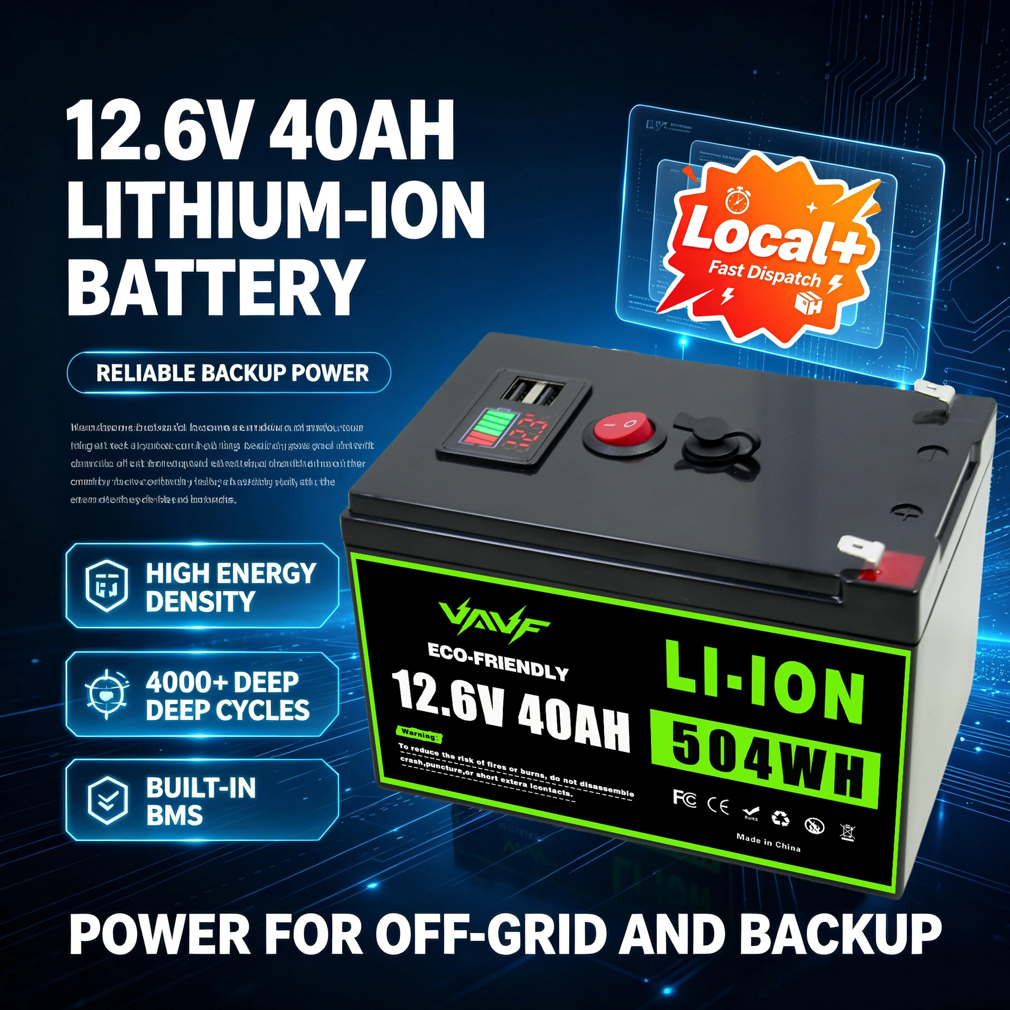 EU Schneller lokaler Versand 12,6V 40000mAh Li-Ionen-Akku-Pack Wiederaufladbarer Lithium-Ionen-Akku mit großer Kapazität für Solar-Notstromversorgung zu Hause, Wohnmobile, Boote, netzunabhängige
