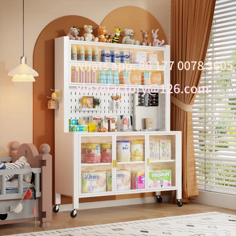 Настраиваемый многофункциональный металлический стальной кухонный шкаф для хранения со стеклянными дверями и перфорированными полками