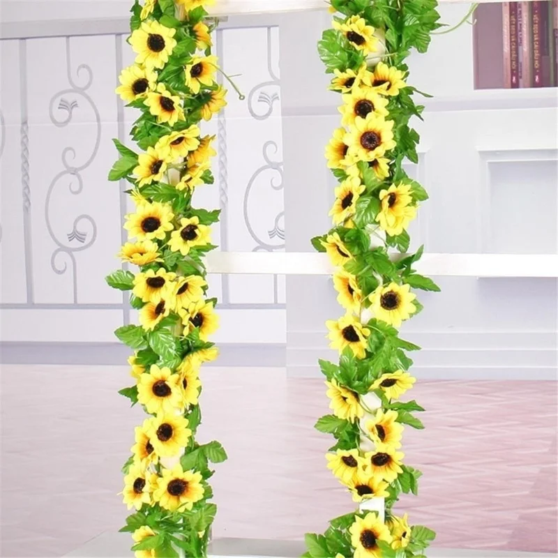 1pcs 260cm Artificial Yellow Sunflower Garland Flower Vine Wedding Floral Arch Decor Silk