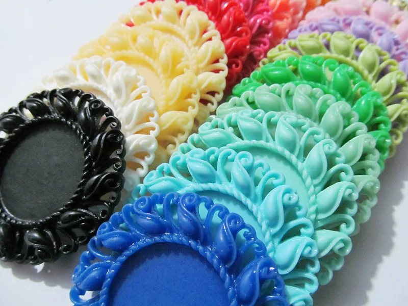 10pcs Round Flatback (21 Colors) Resin Flower Frame Charm Finding,Filigree Border Base Setting Tray, for 25mm Cabochon/ Cameo