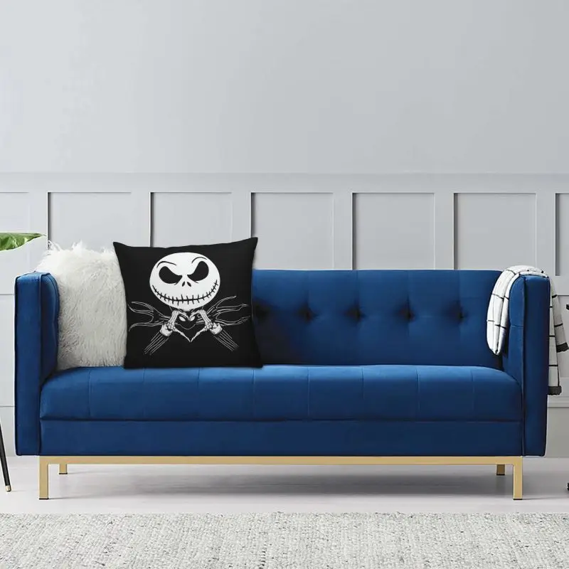 Custom Modern The Nightmare Before Christmas Cushion Cover Velvet Jack Skellington Heart Throw Pillow Case