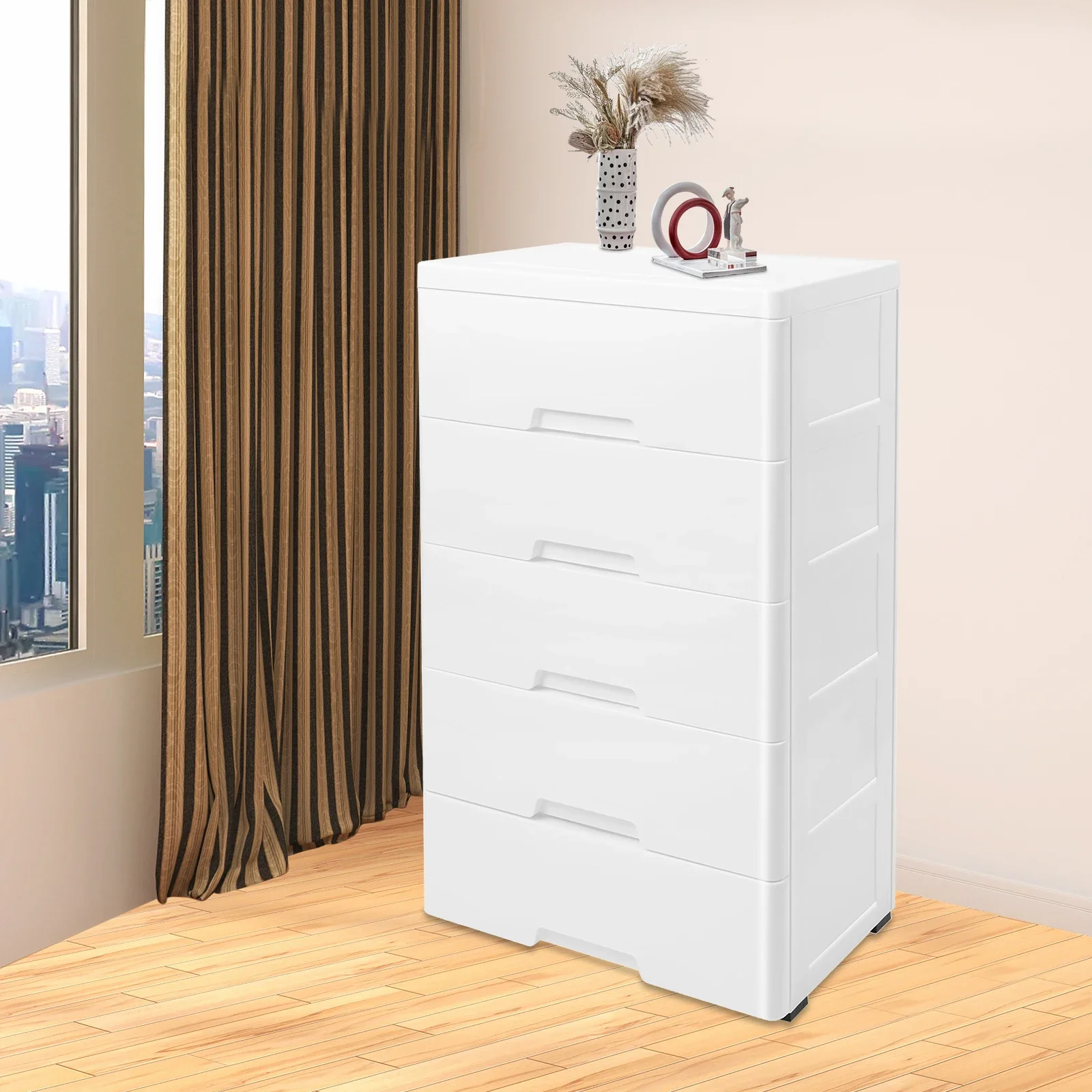 خزانة تخزين بلاستيكية مكونة من 5 أدراج ودرج قابل للفصل ومنظم ملابس