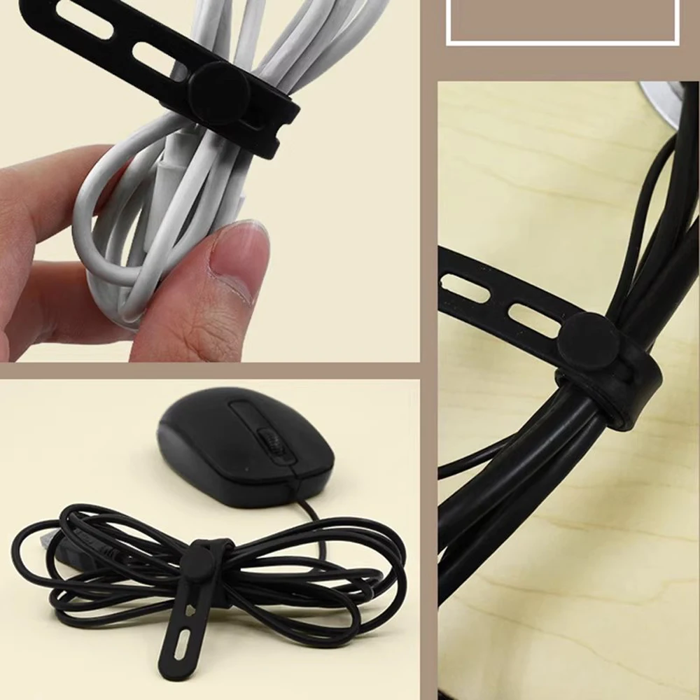 Adjustable Silicone Cable Ties Cord Organizer Cable Straps Reusable Cord Ties Travel Cable Organizer Desk Winder Elastic Tie