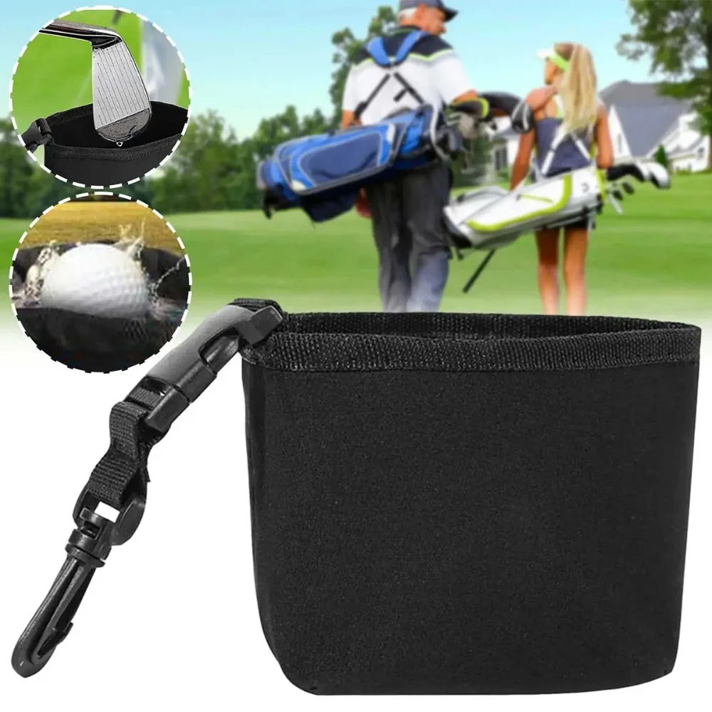 1PCS Black golf cleaning bag, portable diving material simple golf cleaning bag, firm hook, golf club wiping ba