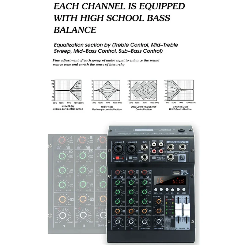 

Latest HM-4M 4 Channel Studio Audio Mixer Sound Mixing Console For PC Recording DJ Stage Family KTV Campus Speech Meeting