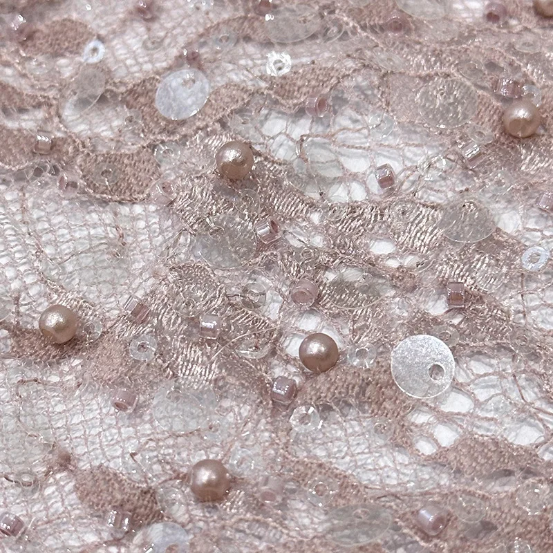 11 Colors 2025 Beaded Sequin Pearls Embroidered Lace Fabric Bridal Wedding Dress Material DIY Fashion Appliqued Accessories
