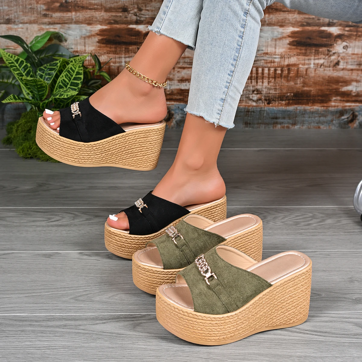 

Summer Women Sandals Fashion Designer Peep-Toe Shoes Woman High-Heeled Platform Slides Women Casual Wedges High Heels Sandals