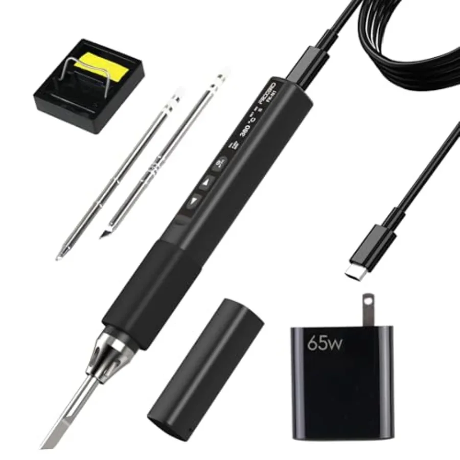 

Soldering Iron Kit, PD/QC 65W Mini Digital Soldering Iron, 212-840℉ Fast Heating, 3 Soldering Tips, Digital OLED Screen Display