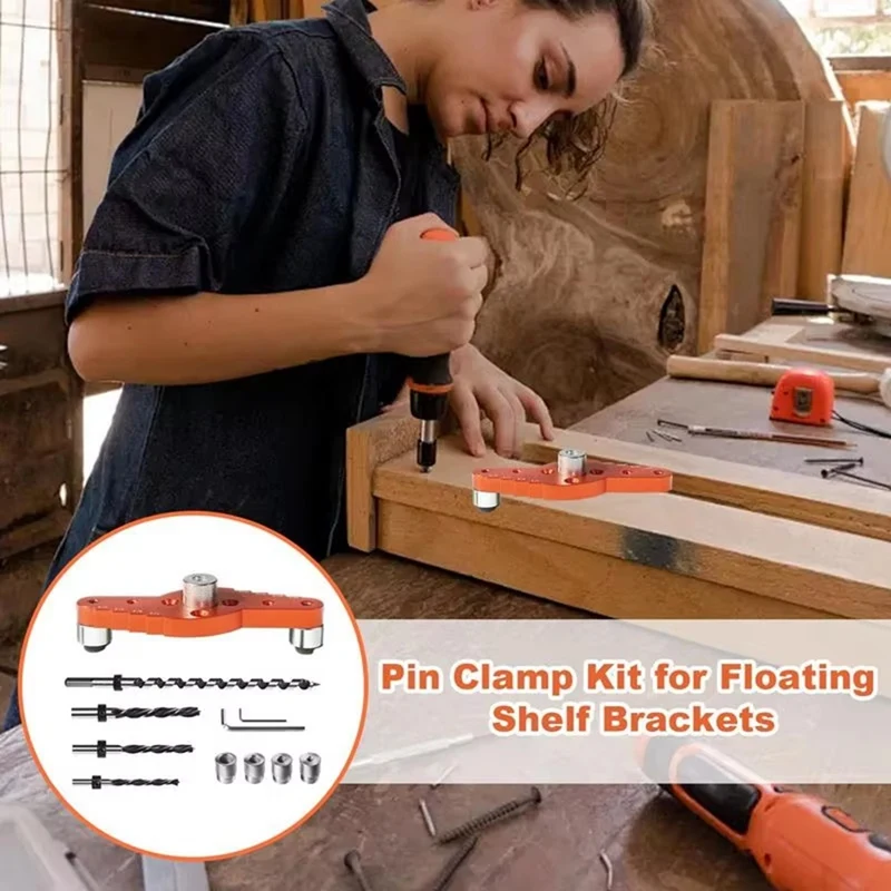 AT51-Dowel Jig Kit لقوس الرف العائم (1/2 بوصة × 11.8 بوصة مثقاب) دليل الحفر للرف، مثقاب ثقب التمركز